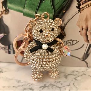 Teddy bear key ring / Rhinestone Purse Charm